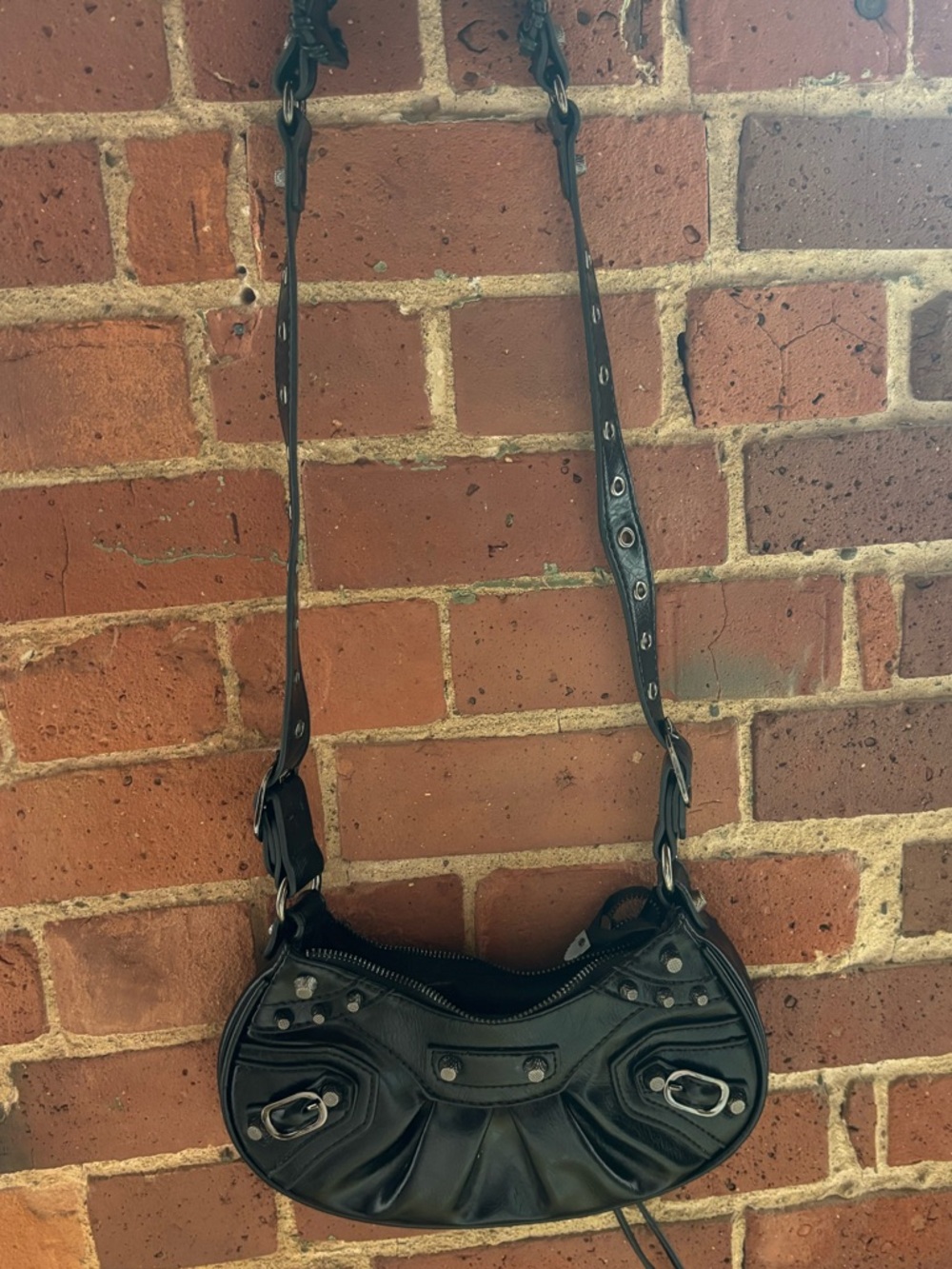 Black Leather Shoulder Studded Bag